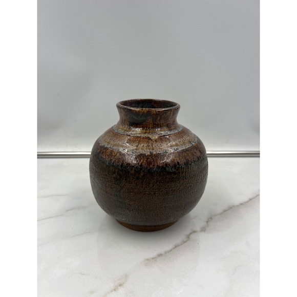 Ronnie Lowery Just Muddin Pottery Stoneware Vase Brown Glaze 2017 Signed Studio - Picture 2 of 12